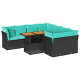 Set Divani da Giardino 9 pz con Cuscini Nero in Polyrattan