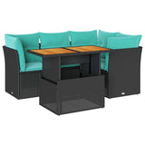 Set Divani da Giardino 5 pz con Cuscini in Polyrattan Nero
