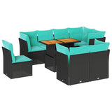 Set Divani da Giardino 9 pz con Cuscini Nero in Polyrattan
