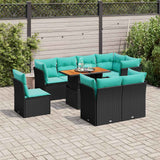 Set Divani da Giardino 9 pz con Cuscini Nero in Polyrattan