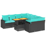 Set Divani da Giardino 9 pz con Cuscini Nero in Polyrattan