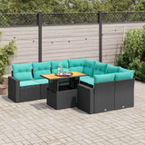 Set Divani da Giardino 9 pz con Cuscini Nero in Polyrattan
