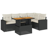 Set Divano da Giardino 6 pz con Cuscini Nero in Polyrattan