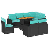 Set Divani da Giardino 9 pz con Cuscini Nero in Polyrattan