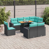Set Divani da Giardino 9 pz con Cuscini Nero in Polyrattan