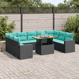 Set Divani da Giardino 10pz con Cuscini in Polyrattan Nero
