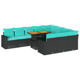 Set Divani da Giardino 11 pz con Cuscini in Polyrattan Nero