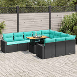 Set Divani da Giardino 11 pz con Cuscini in Polyrattan Nero