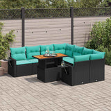 Set Divani da Giardino 9 pz con Cuscini Nero in Polyrattan