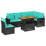 Set Divani da Giardino con Cuscini 7pz Nero Polyrattan