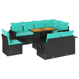 Set Divani da Giardino 9 pz con Cuscini Nero in Polyrattan