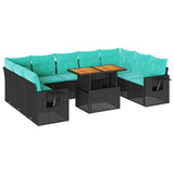 Set Divani da Giardino 10pz con Cuscini in Polyrattan Nero