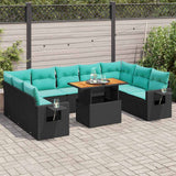 Set Divani da Giardino 10pz con Cuscini in Polyrattan Nero