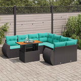 Set Divani da Giardino 9 pz con Cuscini Nero in Polyrattan