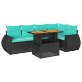 Set Divano da Giardino 6 pz con Cuscini Nero in Polyrattan