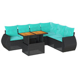 Set Divani da Giardino con Cuscini 7pz Nero Polyrattan
