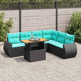 Set Divani da Giardino con Cuscini 7pz Nero Polyrattan