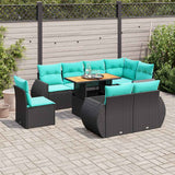 Set Divani da Giardino 9 pz con Cuscini Nero in Polyrattan