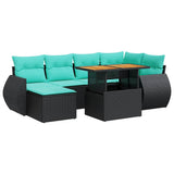 Set Divani da Giardino con Cuscini 7pz Nero Polyrattan
