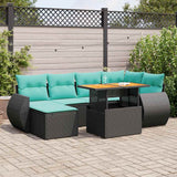 Set Divani da Giardino con Cuscini 7pz Nero Polyrattan