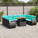 Set Divani da Giardino 10pz con Cuscini in Polyrattan Nero
