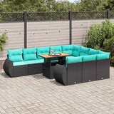 Set Divani da Giardino 11 pz con Cuscini in Polyrattan Nero