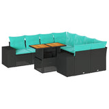 Set Divani da Giardino 9 pz con Cuscini Nero in Polyrattan
