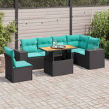 Set Divani da Giardino con Cuscini 7pz Nero Polyrattan