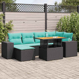 Set Divani da Giardino con Cuscini 7pz Nero Polyrattan