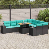 Set Divani da Giardino 10pz con Cuscini in Polyrattan Nero