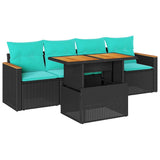 Set Divani da Giardino 5 pz con Cuscini in Polyrattan Nero