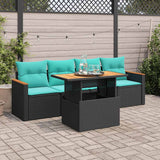 Set Divani da Giardino 5 pz con Cuscini in Polyrattan Nero