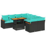 Set Divani da Giardino 9 pz con Cuscini Nero in Polyrattan