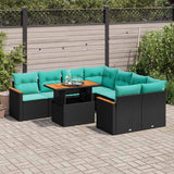 Set Divani da Giardino 9 pz con Cuscini Nero in Polyrattan