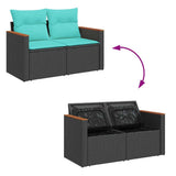 Set Divani da Giardino 5 pz con Cuscini in Polyrattan Nero