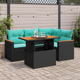 Set Divani da Giardino 5 pz con Cuscini in Polyrattan Nero