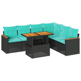 Set Divani da Giardino con Cuscini 7pz Nero Polyrattan
