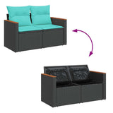 Set Divani da Giardino con Cuscini 7pz Nero Polyrattan