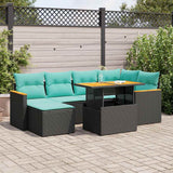 Set Divani da Giardino con Cuscini 7pz Nero Polyrattan