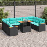 Set Divani da Giardino 10pz con Cuscini in Polyrattan Nero