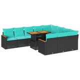 Set Divani da Giardino 11 pz con Cuscini in Polyrattan Nero
