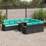 Set Divani da Giardino 11 pz con Cuscini in Polyrattan Nero