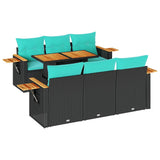 Set Divani da Giardino con Cuscini 7pz Nero Polyrattan