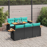 Set Divani da Giardino con Cuscini 7pz Nero Polyrattan