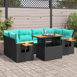 Set Divani da Giardino con Cuscini 7pz Nero Polyrattan