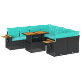 Set Divani da Giardino 9 pz con Cuscini Nero in Polyrattan