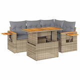 Set Divano da Giardino 5 pz con Cuscini Beige Polyrattan Acacia