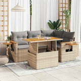 Set Divano da Giardino 5 pz con Cuscini Beige Polyrattan Acacia