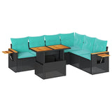 Set Divani da Giardino con Cuscini 7pz Nero Polyrattan Acacia