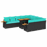 Set Divani da Giardino 11 pz con Cuscini Polyrattan Acacia Nero